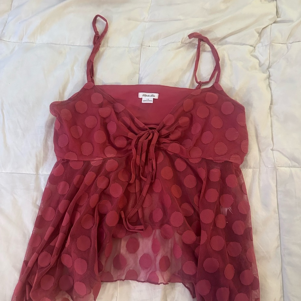 Pink rose polka dot kimchi blue baby doll sheer top